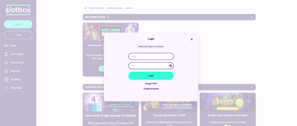 Slotbox login